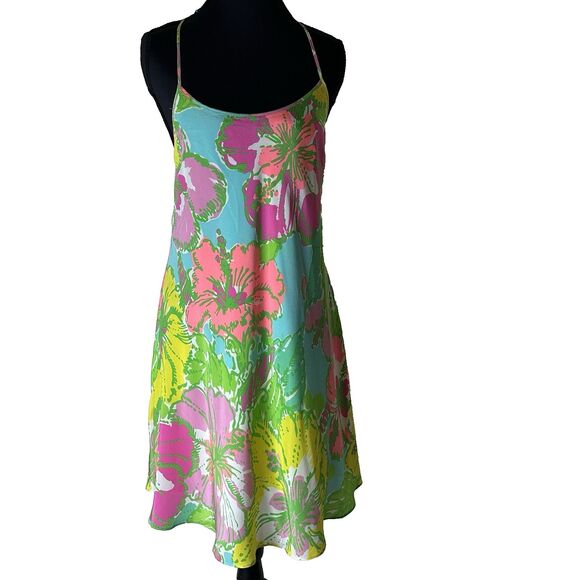 Lilly Pulitzer Womens XS Silk Tropical Floral Slip Dress Y2K Resort Vacation - Picture 1 of 14